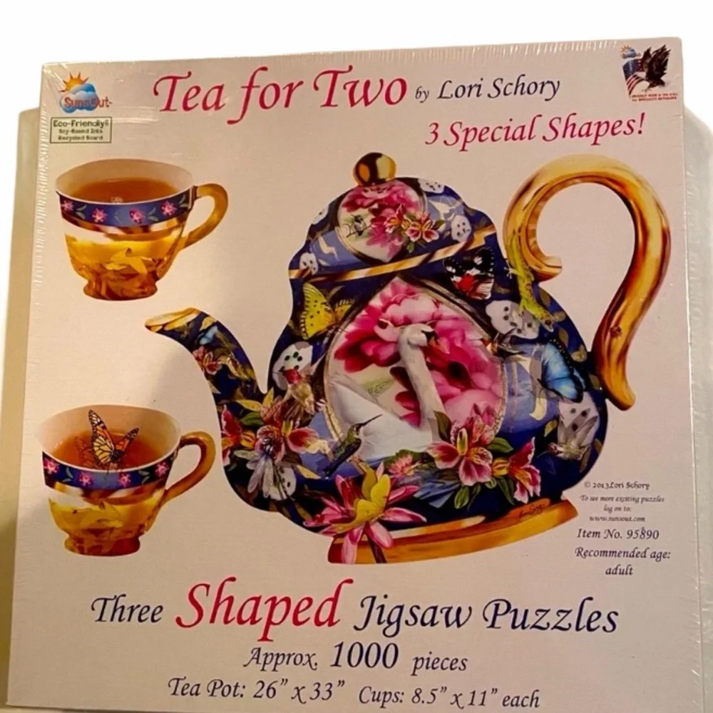 Tea for Two Jigsaw Puzzle 1000 piece Victorian Flowers Teapot Teacup Pink Blue